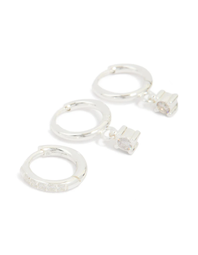 Waterproof Stainless Steel Diamante Stud & Huggie Earrings 3-Pack