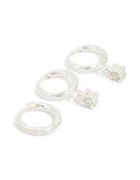 Waterproof Stainless Steel Diamante Stud & Huggie Earrings 3-Pack