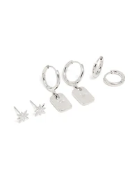 Waterproof Stainless Steel Star & Disc Earrings 3-Pack