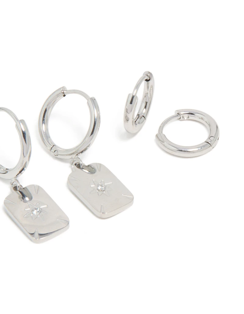 Waterproof Stainless Steel Star & Disc Earrings 3-Pack