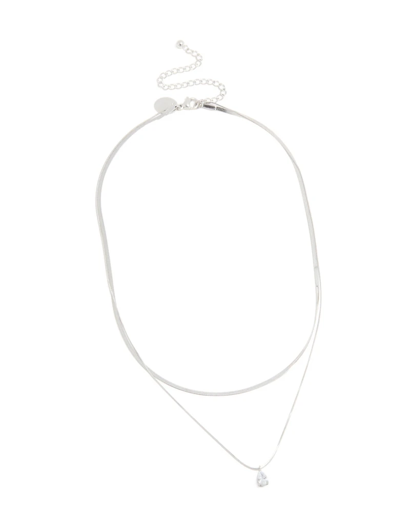 Waterproof Stainless Steel Cubic Zirconia & Chain Pendant Layered Necklace