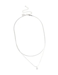 Waterproof Stainless Steel Cubic Zirconia & Chain Pendant Layered Necklace