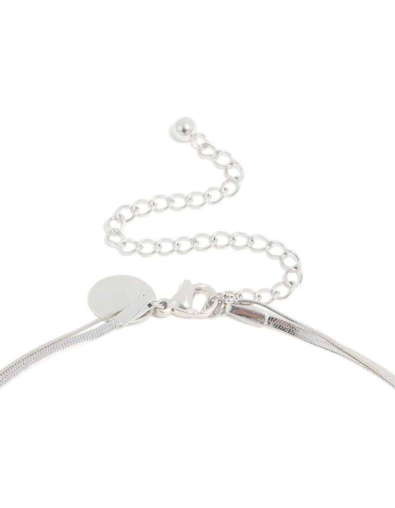 Waterproof Stainless Steel Cubic Zirconia & Chain Pendant Layered Necklace