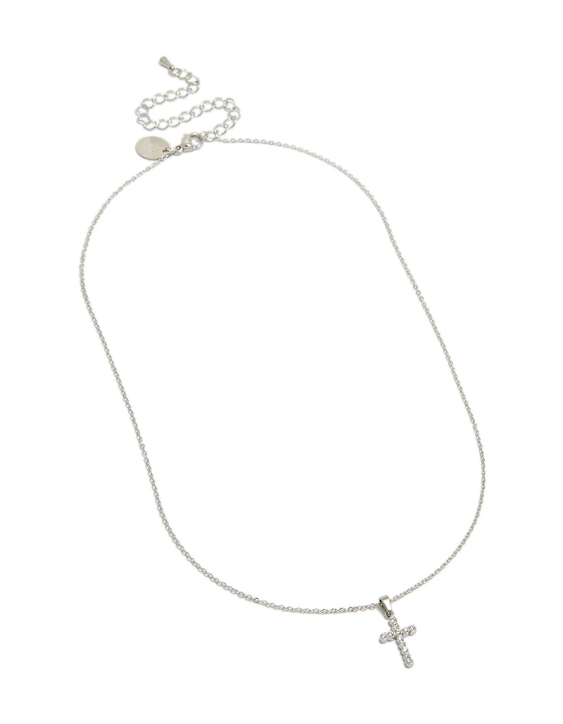Waterproof Stainless Steel Cubic Zirconia Cross Fine Necklace