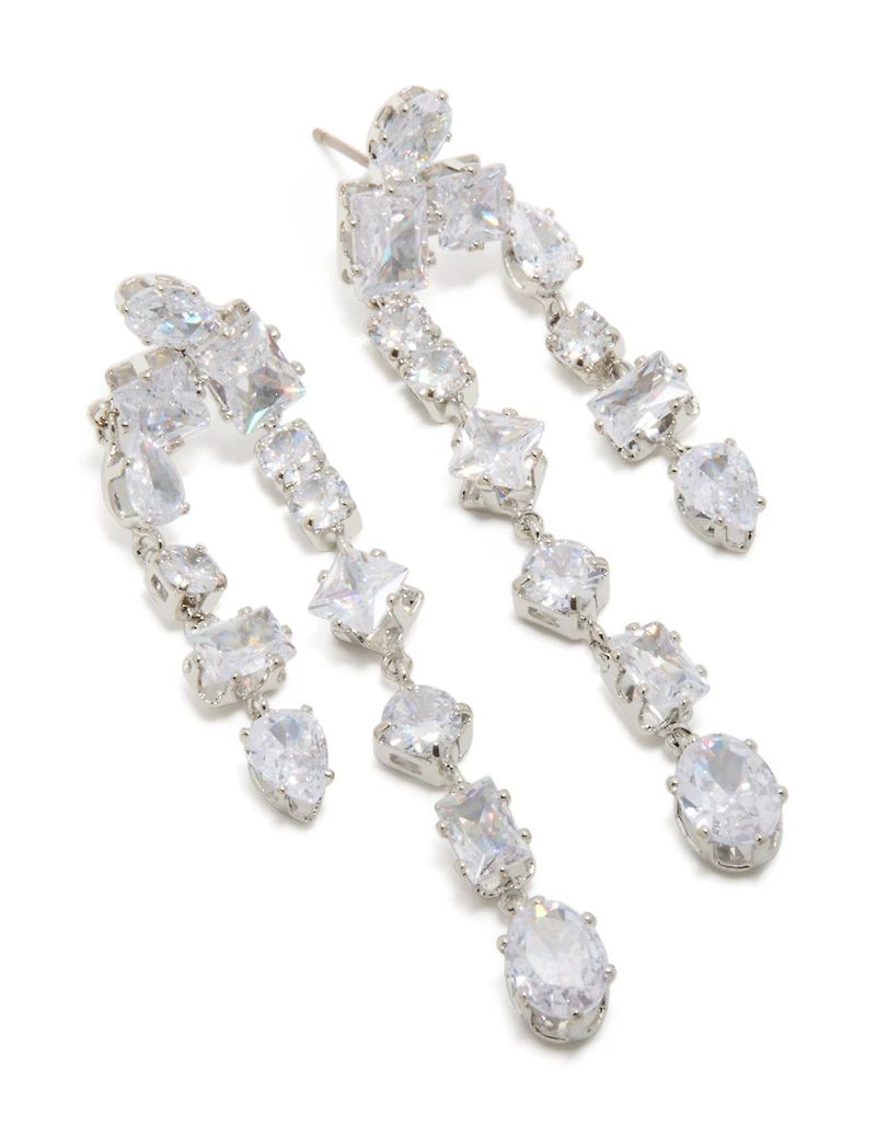 Silver Cubic Zirconia Multi Asymmetrical Drop Earrings