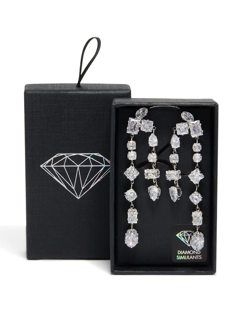 Silver Cubic Zirconia Multi Asymmetrical Drop Earrings