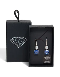 Silver Sapphire Cubic Zirconia Dainty Square Drop Earrings