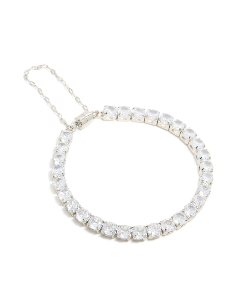 Silver Cubic Zirconia Square Magnetic Tennis Bracelet
