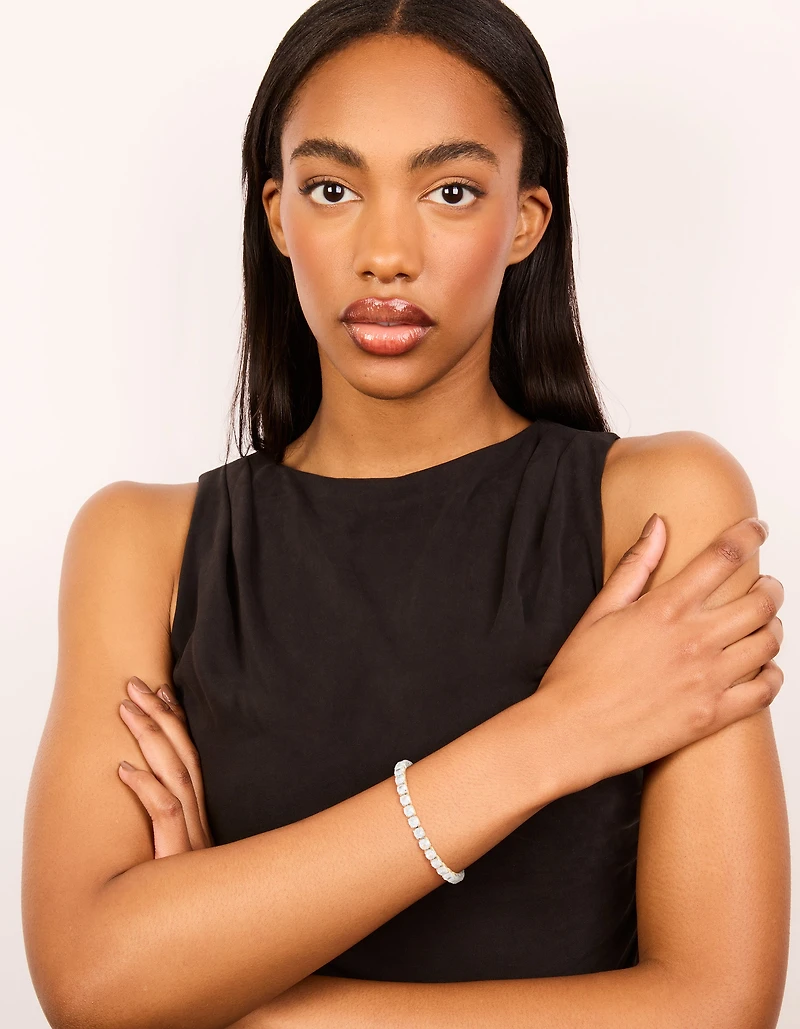 Silver Cubic Zirconia Square Magnetic Tennis Bracelet