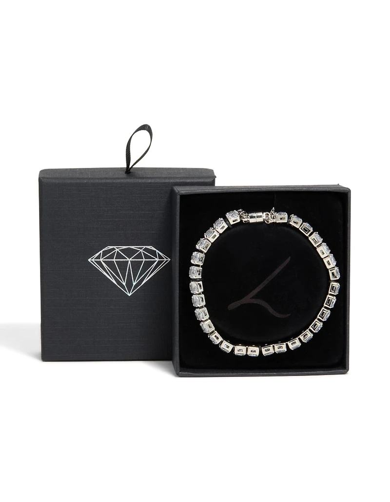 Silver Cubic Zirconia Square Magnetic Tennis Bracelet