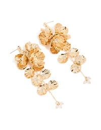 Boucles d’oreilles longues florales dorées