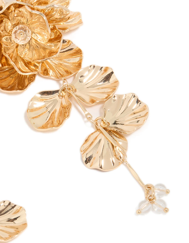 Boucles d’oreilles longues florales dorées