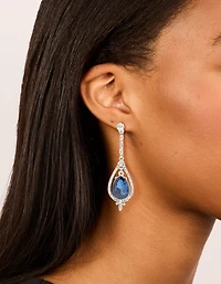 Silver Blue Diamante Pear Glitzy Drop Earrings