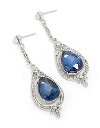 Silver Blue Diamante Pear Glitzy Drop Earrings