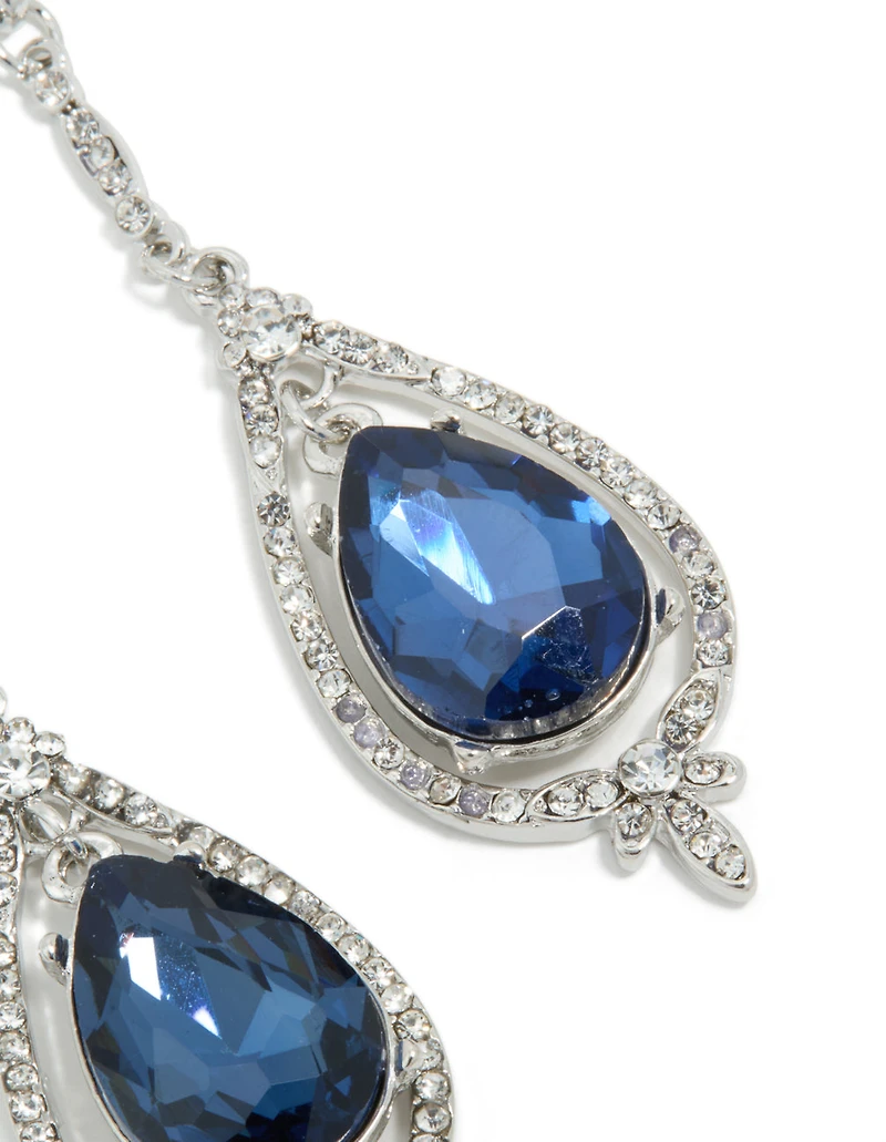 Boucles d’oreilles argentées bleu bleu poire, poire scintillante