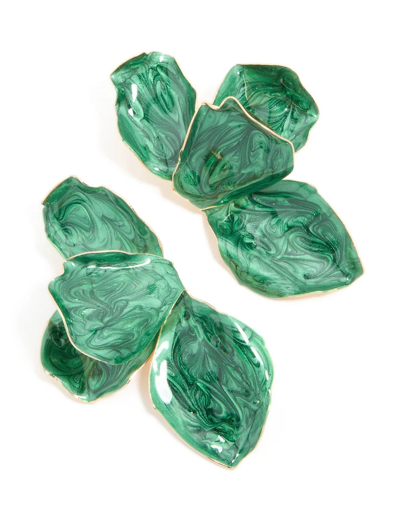 Emerald Green Coated Metal Half Flower Petal Drop Earrings