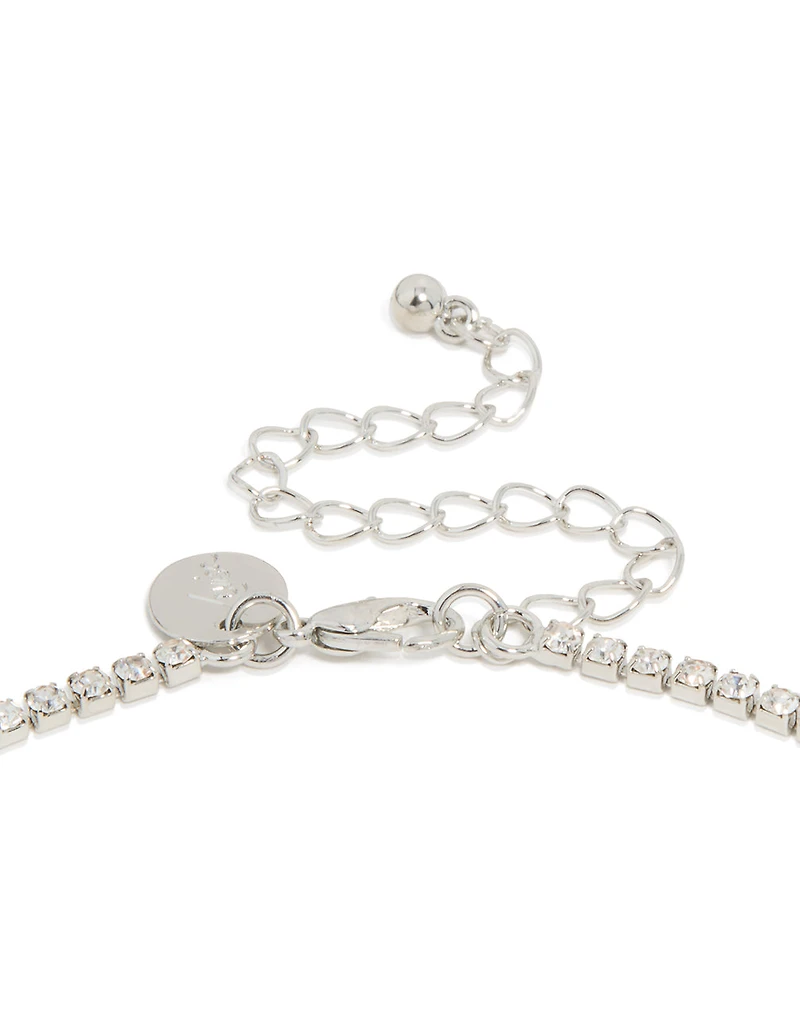 Silver Blue Diamante V-Shaped Pendant Necklace & Earrings Set