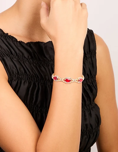 Bracelet poires brillantes en diamant rouge doré