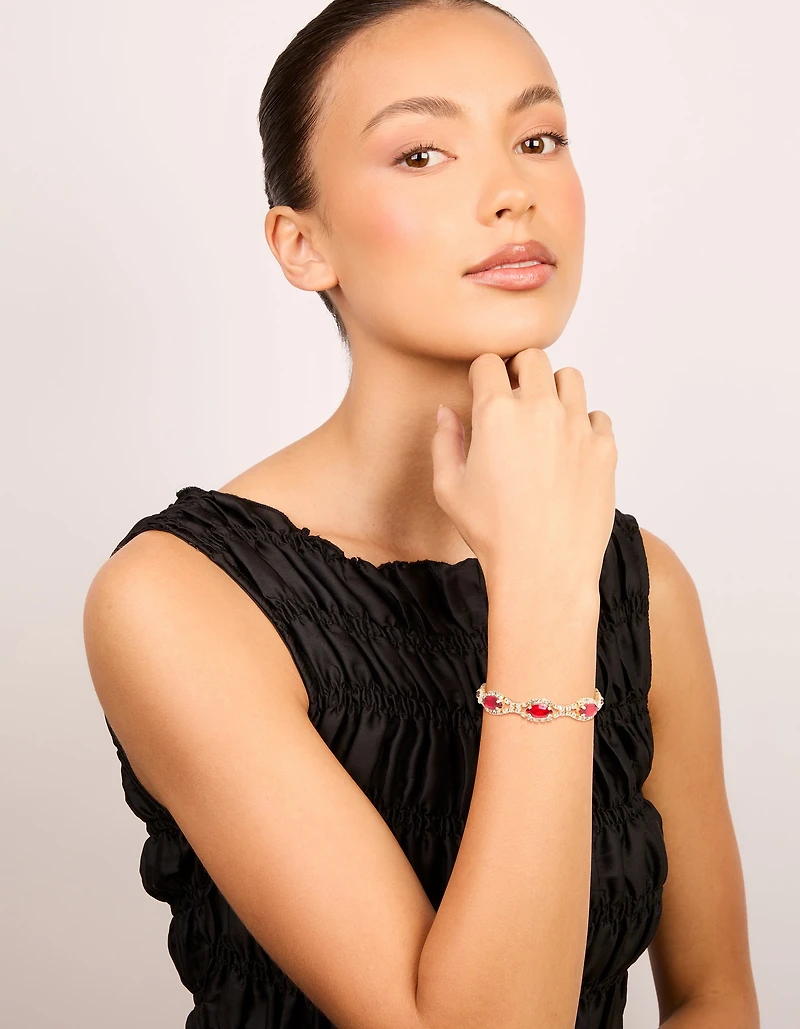 Bracelet poires brillantes en diamant rouge doré