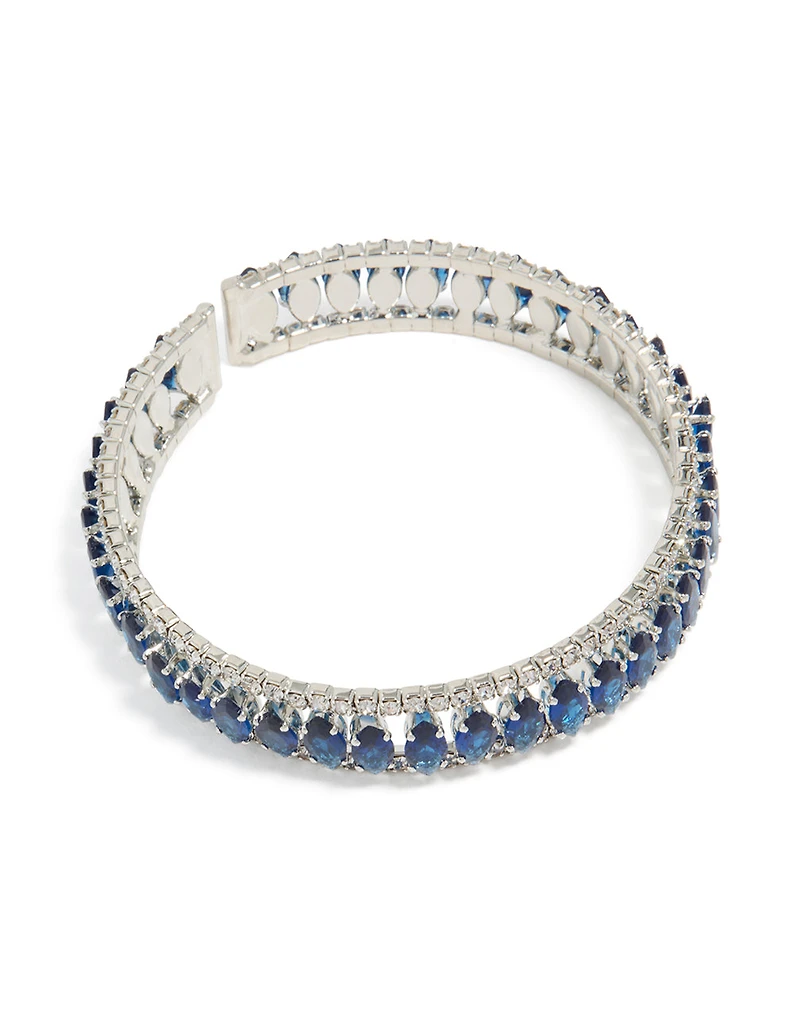 Manchette de poignet Mini Argentée Bleu Diamantes