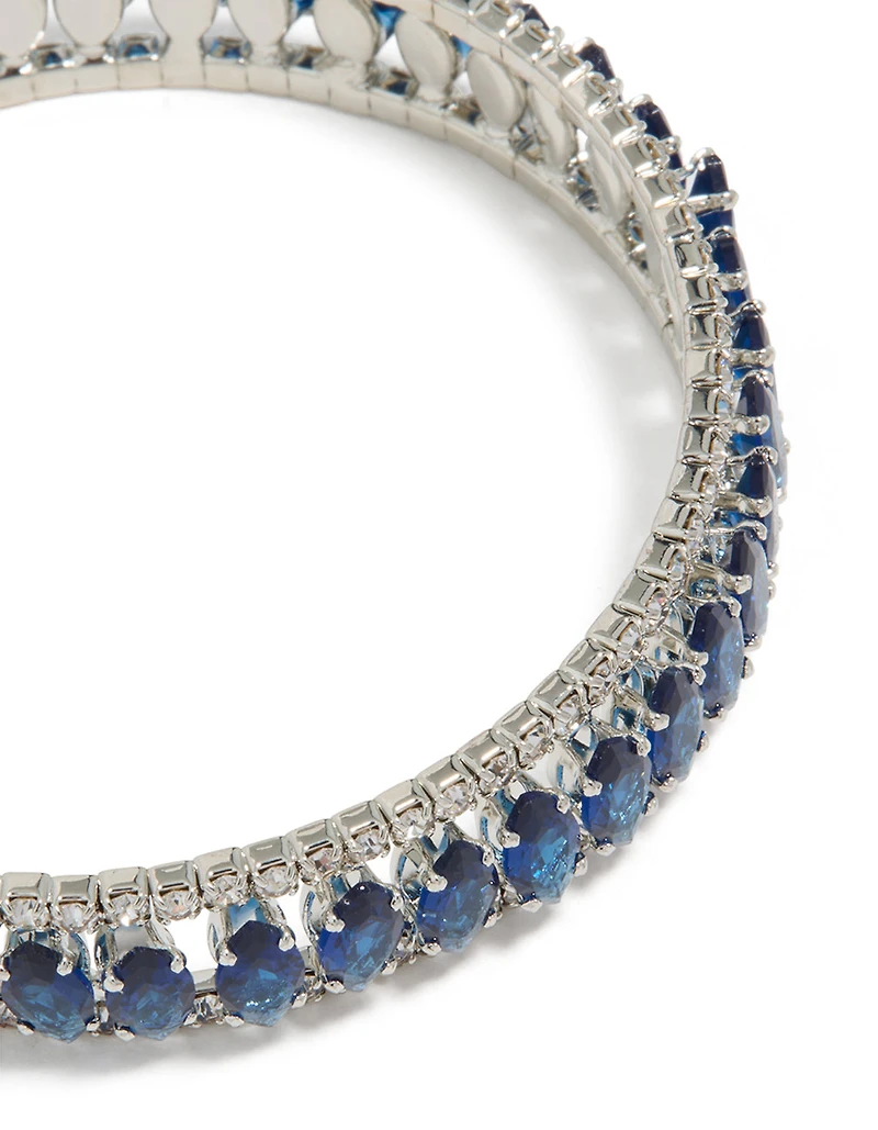 Manchette de poignet Mini Argentée Bleu Diamantes