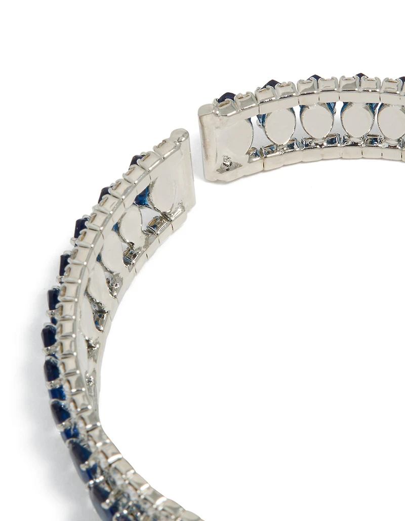 Manchette de poignet Mini Argentée Bleu Diamantes