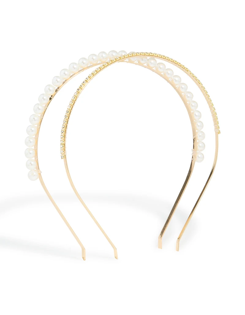 Gold Shiny & Pearl Headbands 2-Pack