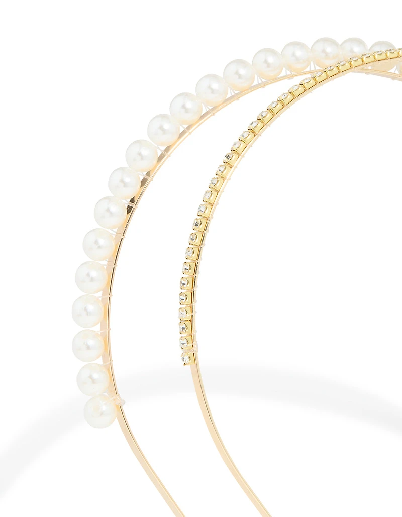 Gold Shiny & Pearl Headbands 2-Pack