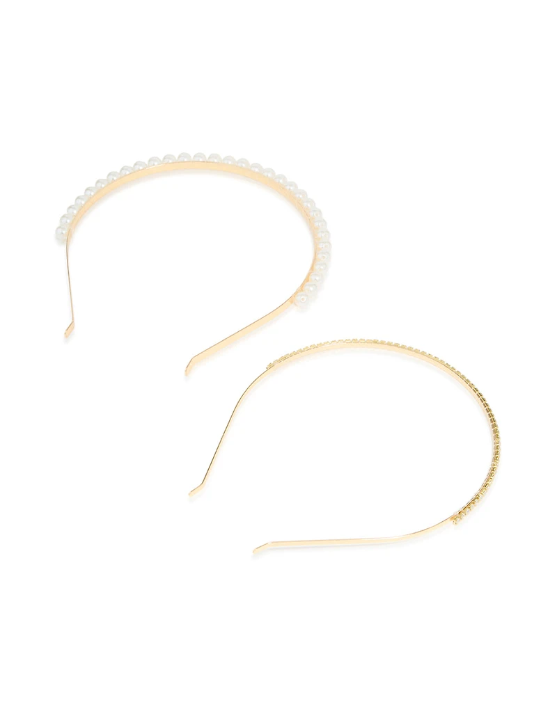 Gold Shiny & Pearl Headbands 2-Pack