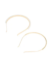 Gold Shiny & Pearl Headbands 2-Pack