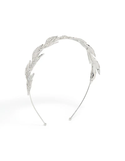 Silver Diamante Leaves Headband