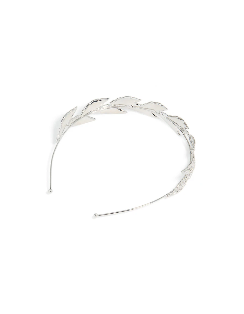 Silver Diamante Leaves Headband