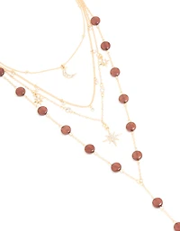 Collier en Y en couches de perles de rouille céleste en or