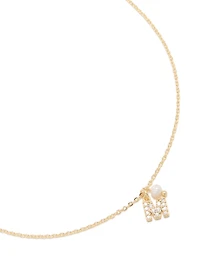Gold Plated Cubic Zirconia & Pearl Letter M Necklace