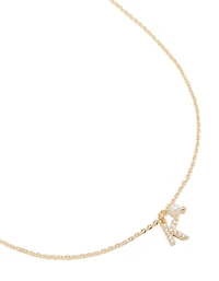 Gold Plated Cubic Zirconia & Pearl Letter K Necklace