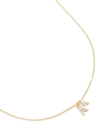 Gold Plated Cubic Zirconia & Pearl Letter A Necklace