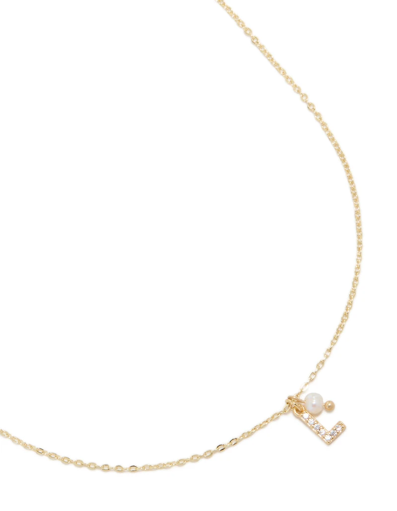 Gold Plated Cubic Zirconia & Pearl Letter L Necklace
