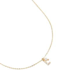Gold Plated Cubic Zirconia & Pearl Letter L Necklace