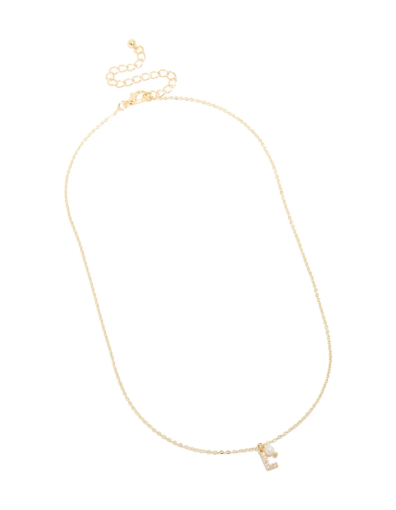 Gold Plated Cubic Zirconia & Pearl Letter L Necklace