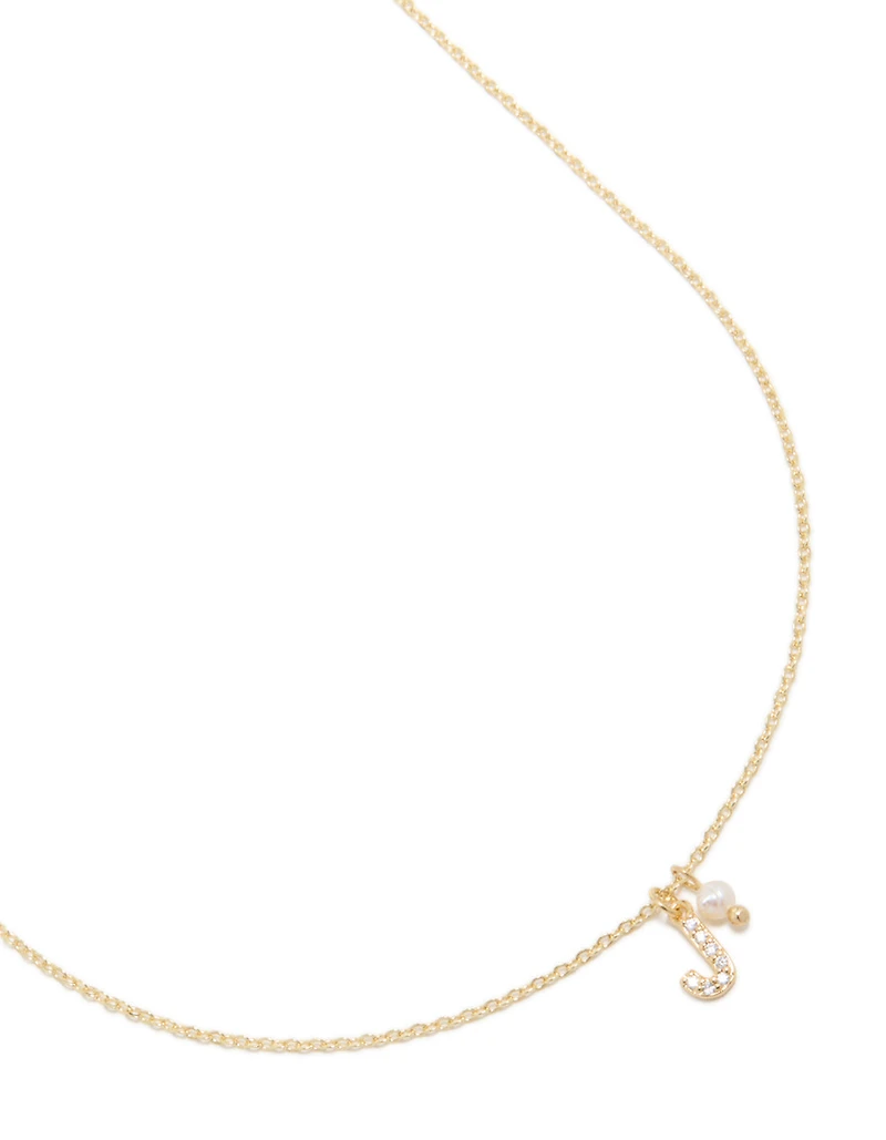 Gold Plated Cubic Zirconia & Pearl Letter J Necklace