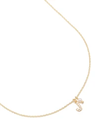 Gold Plated Cubic Zirconia & Pearl Letter J Necklace
