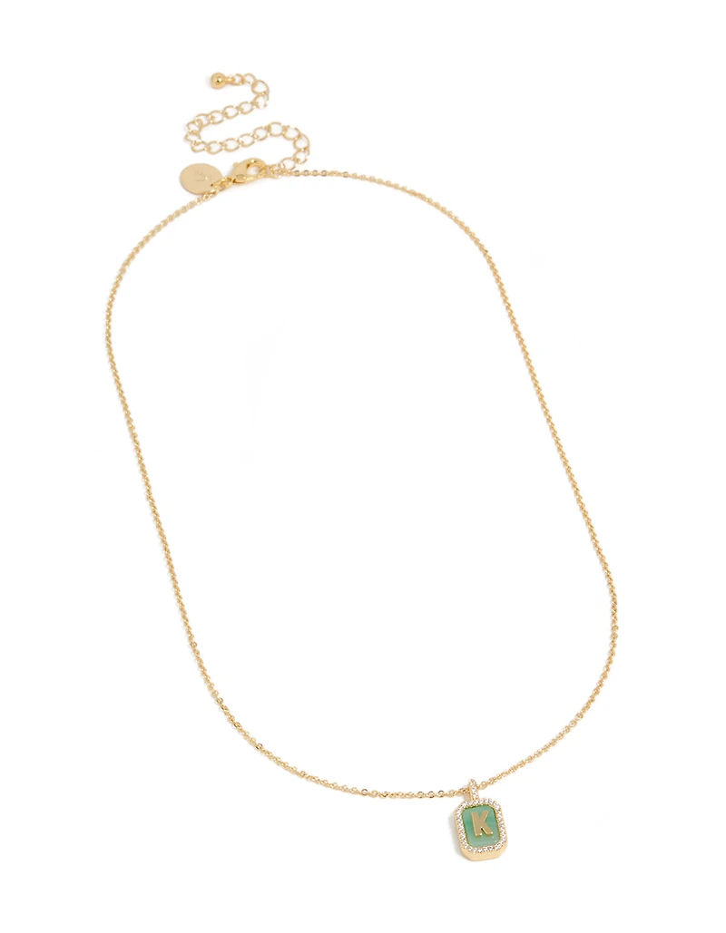 Collier en zircone cubique en laiton plaqué or avec la lettre K