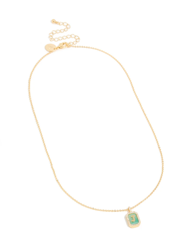 Collier en zircone cubique en laiton plaqué or avec la lettre J