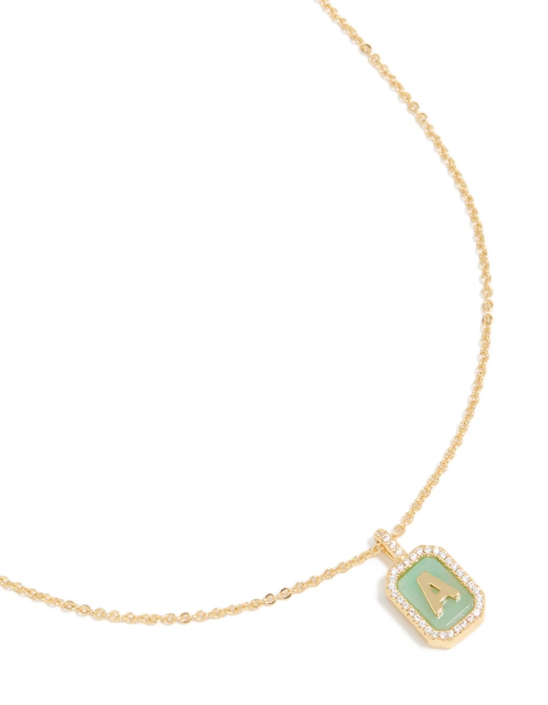 Collier en zircone cubique en laiton plaqué or avec étiquette lettre A