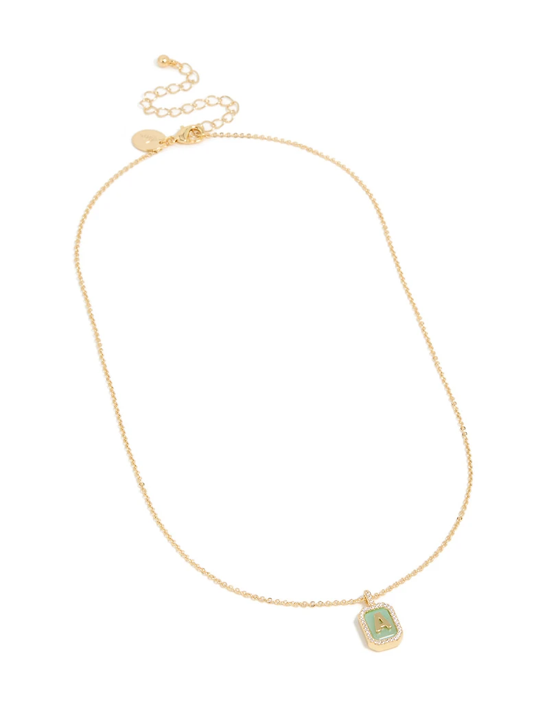 Collier en zircone cubique en laiton plaqué or avec étiquette lettre A