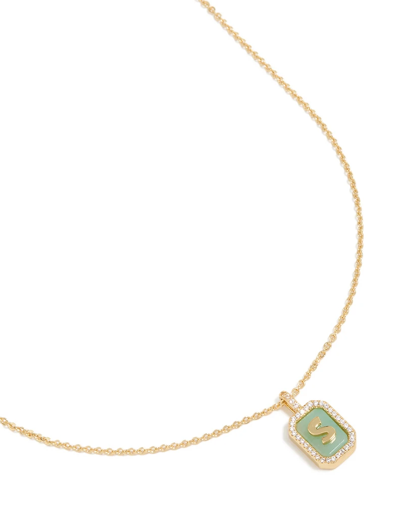 Collier en zircone cubique en laiton plaqué or avec l’étiquette S