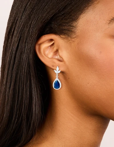 Silver Sapphire Blue Cubic Zirconia Pear Shaped Drop Earrings