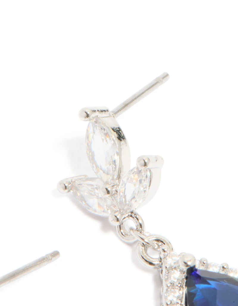 Silver Sapphire Blue Cubic Zirconia Pear Shaped Drop Earrings