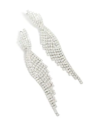 Silver Cubic Zirconia Statement Wing Drop Earrings