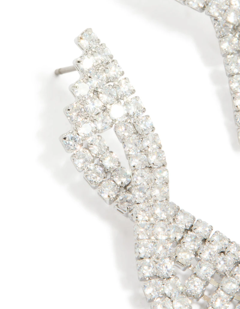 Silver Cubic Zirconia Statement Wing Drop Earrings